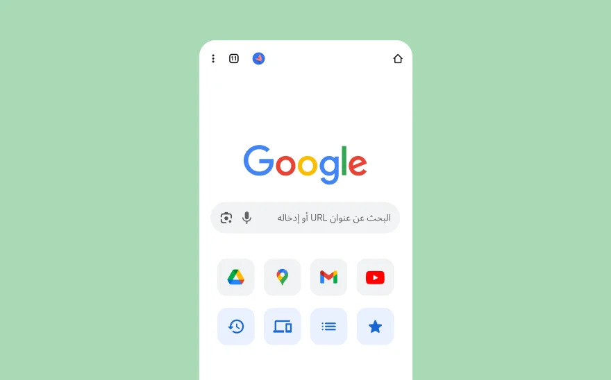 لقطة شاشة لصفحة “بحث Google“ تتضمّن رموز YouTube وGmail و“خرائط Google“ وغير ذلك من منتجات Google