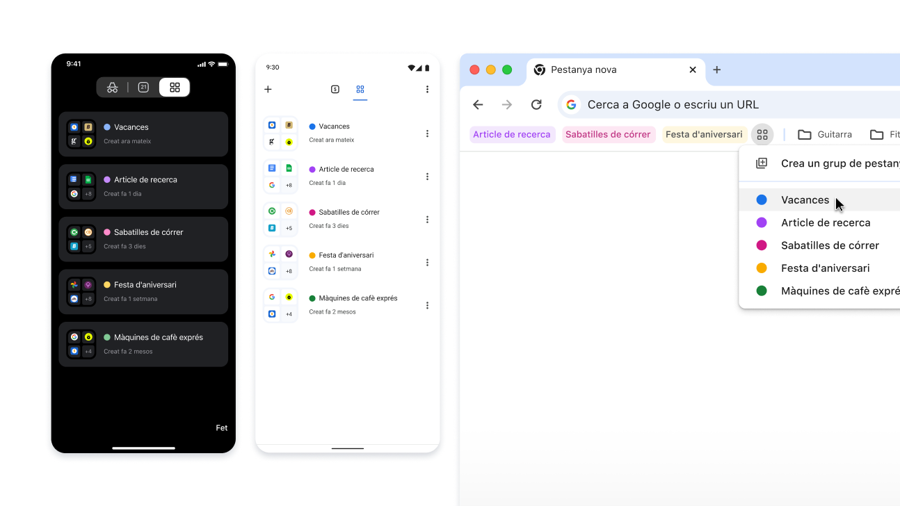 Grups de pestanyes en dispositius iOS, Android i de taula