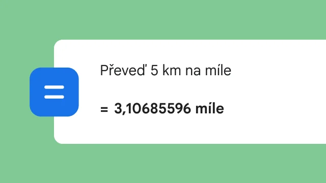 Dotaz k převodu 5 km na míle zobrazuje výsledek 3,106 míle.