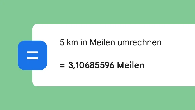 Eine Suche zum Konvertieren von 5 km in Meilen zeigt das Ergebnis 3,106 Meilen.