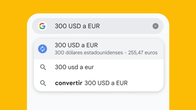 A user typed “300 usd to eur” into Chrome's address bar and it has instantly generated results.