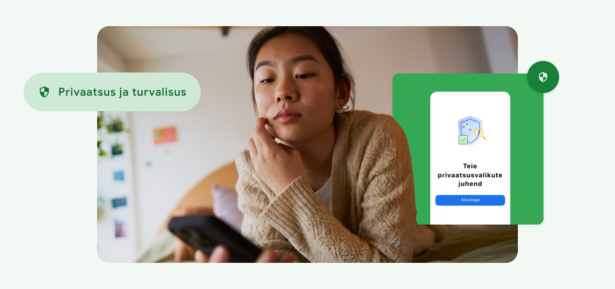 Oma nägu puudutav ja telefoni vaatav naine.
