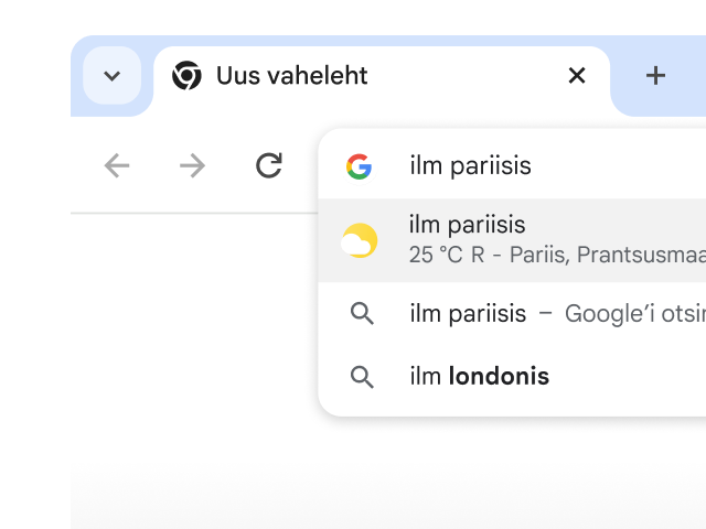 Kasutaja sisestas Chrome’i aadressiribale fraasi „ilm Pariisis“ ja aadressiriba genereeris kohe tulemused.