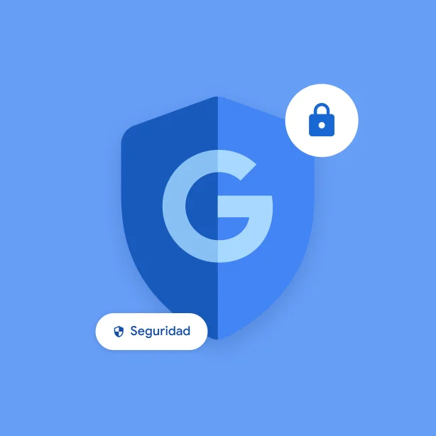 Ipinapahiwatig ng ilang icon ang seguridad ng Google, kasama ang G ng Google sa isang shield, icon na lock, at maliit na chip na nagsasabi ng 
