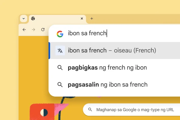 Page ng paghahanap ng Google na may larawan ng ibon at paghahanap para sa “Ibon sa French” na may resultang “oiseau”