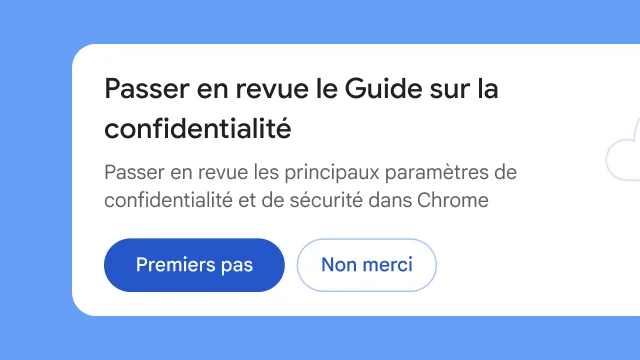 Un module isolé demande aux utilisateurs s'ils souhaitent consulter le Guide sur la confidentialité.