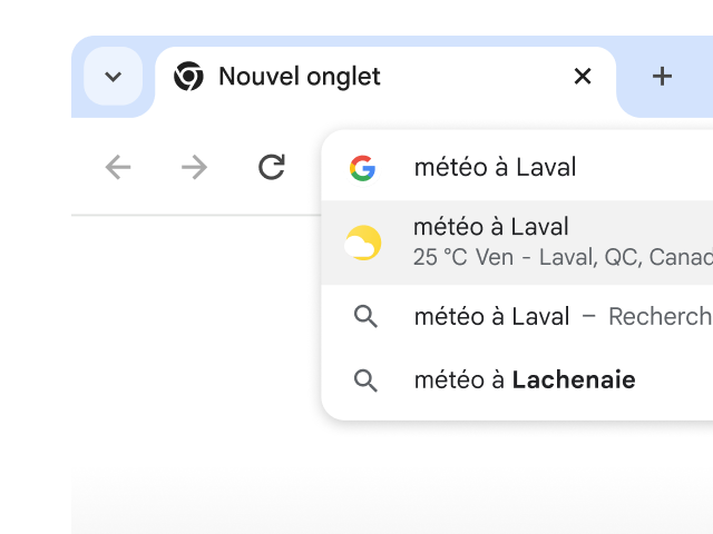 Un utilisateur a tapé « météo à Paris » dans la barre d'adresse de Chrome, et des résultats ont été instantanément générés.