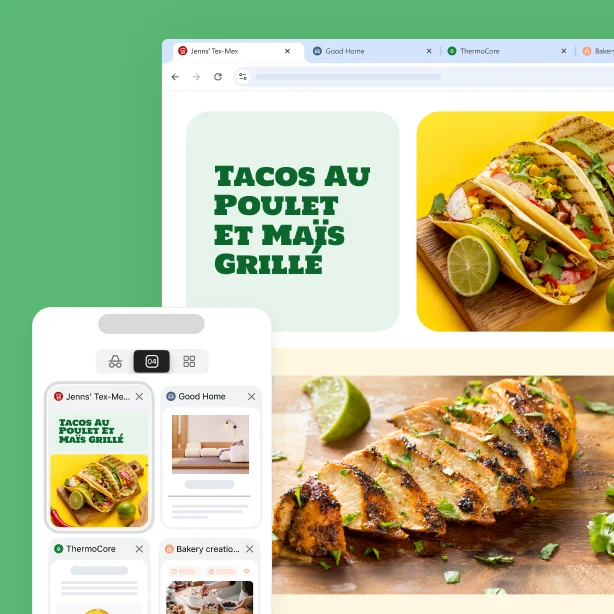 Le même site Web de recettes est affiché sur différents appareils pour montrer comment retrouver un onglet partout où vous êtes connecté à Chrome.