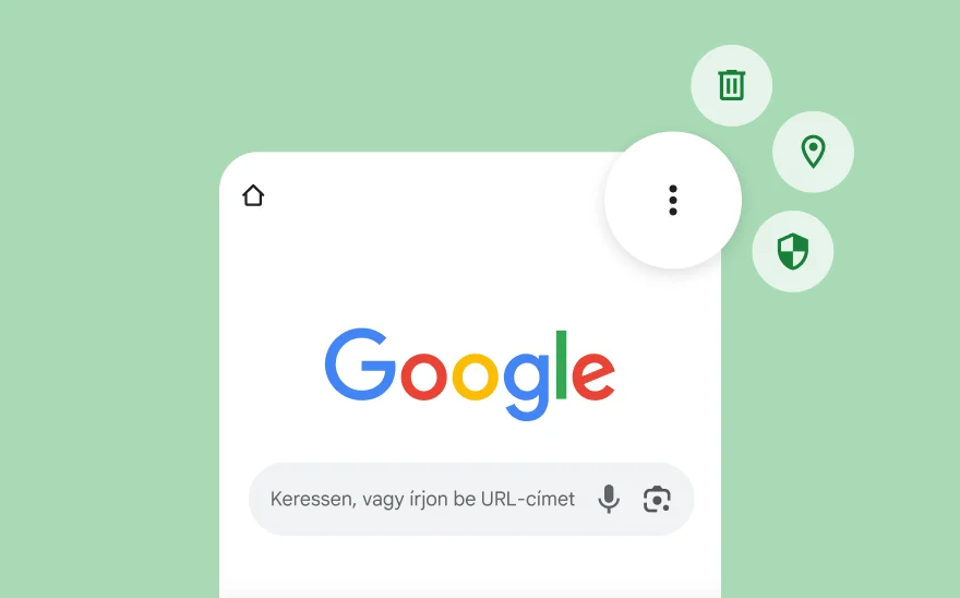 Képernyőkép a Google keresési oldaláról, amelyen a YouTube, a Gmail, a Google Térkép és más Google-termékek ikonjai is láthatók.