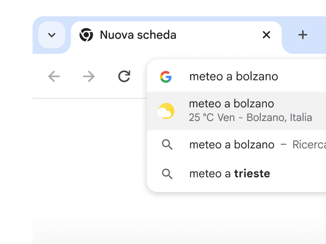 Un utente ha digitato meteo a Parigi nella barra degli indirizzi di Chrome e i risultati sono stati generati immediatamente.