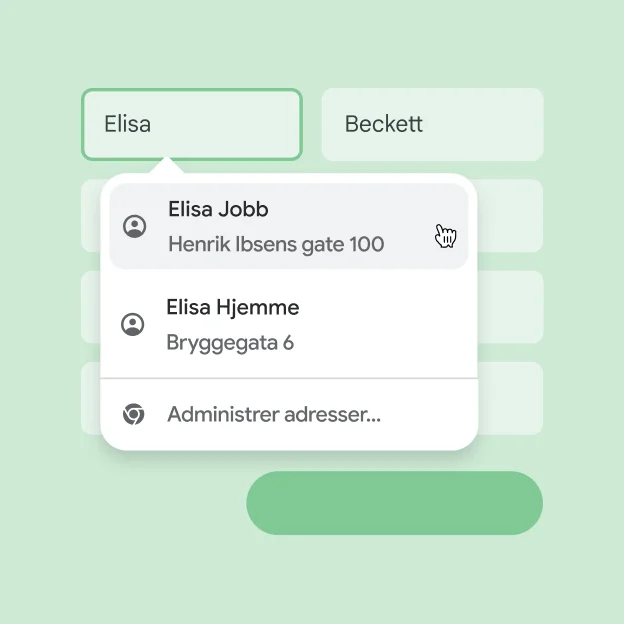 En bruker kan umiddelbart legge inn navn og adresse i et skjema med autofyll.