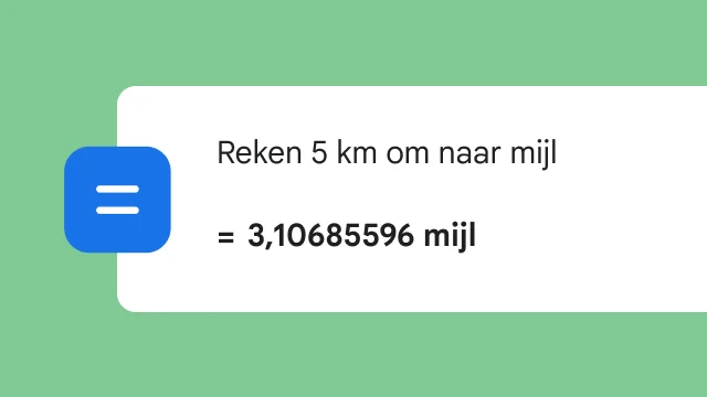 Een zoekopdracht om 5 km te converteren naar mijl levert het resultaat van 3,106 mijl op.