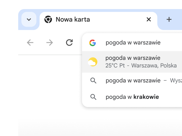 Użytkownik wpisał „pogoda w Paryżu” na pasku adresu w Chrome, a wyniki pojawiły się natychmiast.
