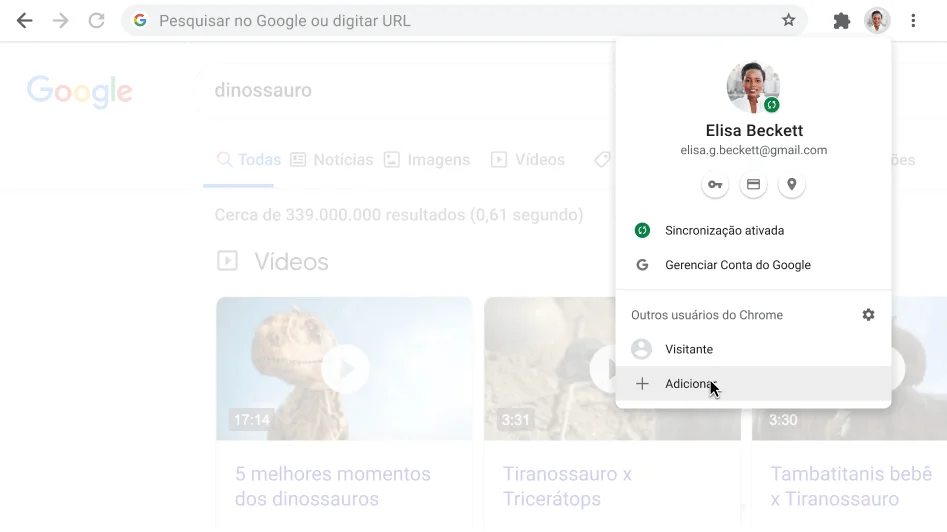 Janela do navegador Chrome com a caixa de diálogo 