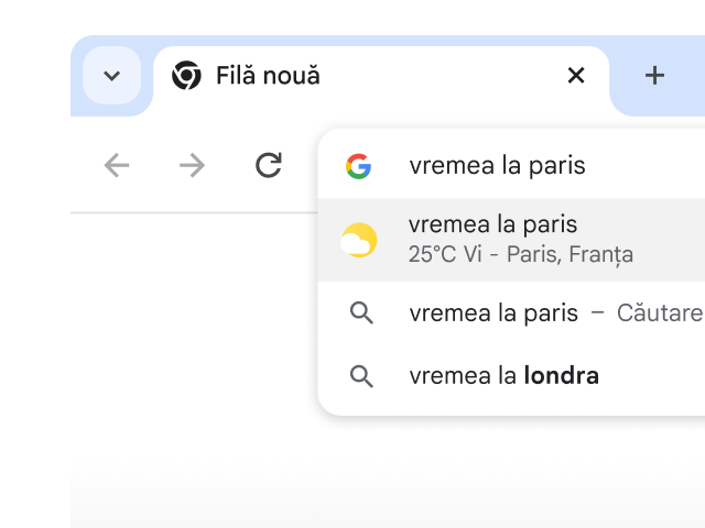 Un utilizator a introdus „vremea în Paris” în bara de adrese din Chrome, care a generat instantaneu rezultate.