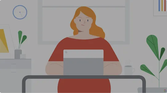 Graphic illustration of a woman on a computer