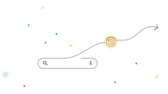 A Google search bar with an abstract arrow representing time