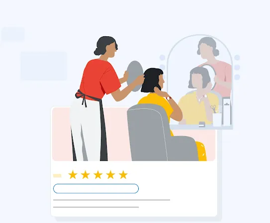 Illustration eines Friseursalons mit einer Fünf-Sterne-Bewertung